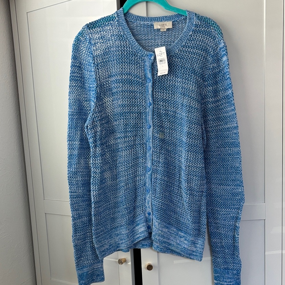 NWT LOFT Light Blue Marled Knit Button Cardigan
